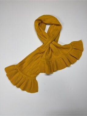 Dark Yellow Ruffles-Trim Knit Scarf
